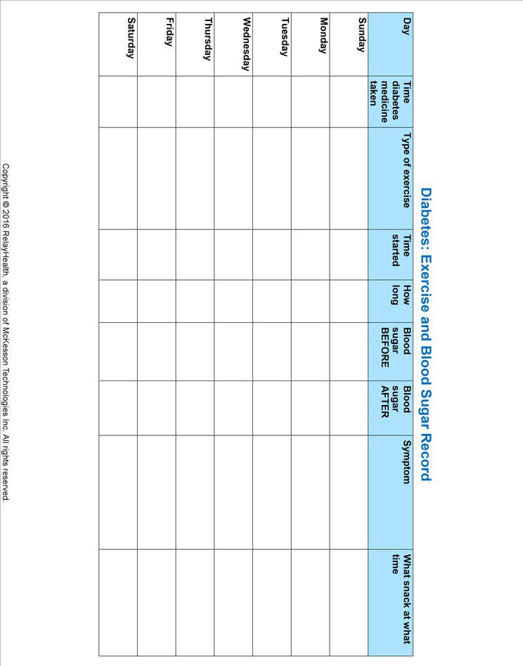 Diabetes: Exercise and Blood Sugar Record: Illustration