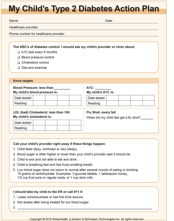 Diabetes Action Plan for My Child: Illustration, page 1
